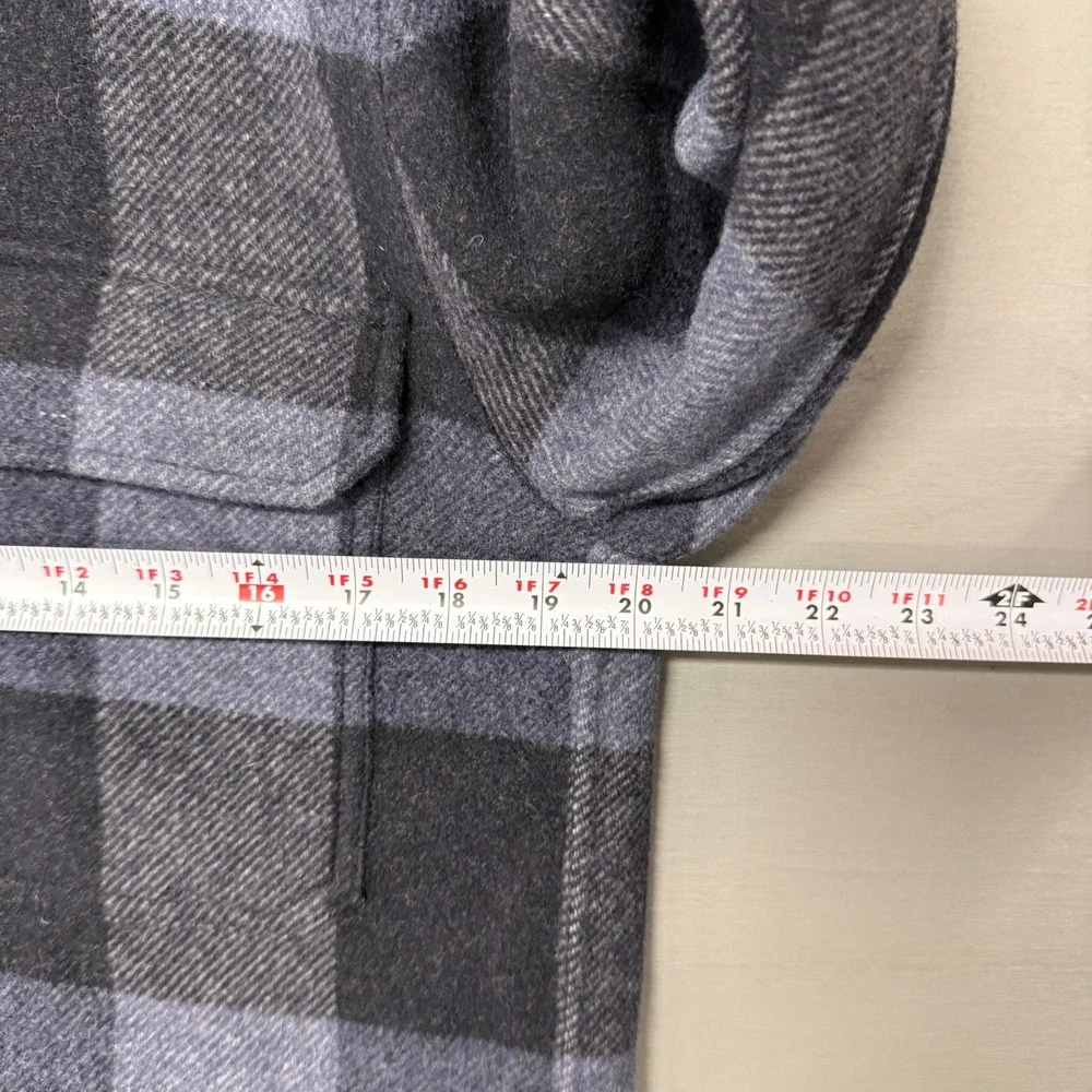 Vince Splittable Shirt Jacket Navy Grey Buffalo Plaid Wool Blend Italian Small